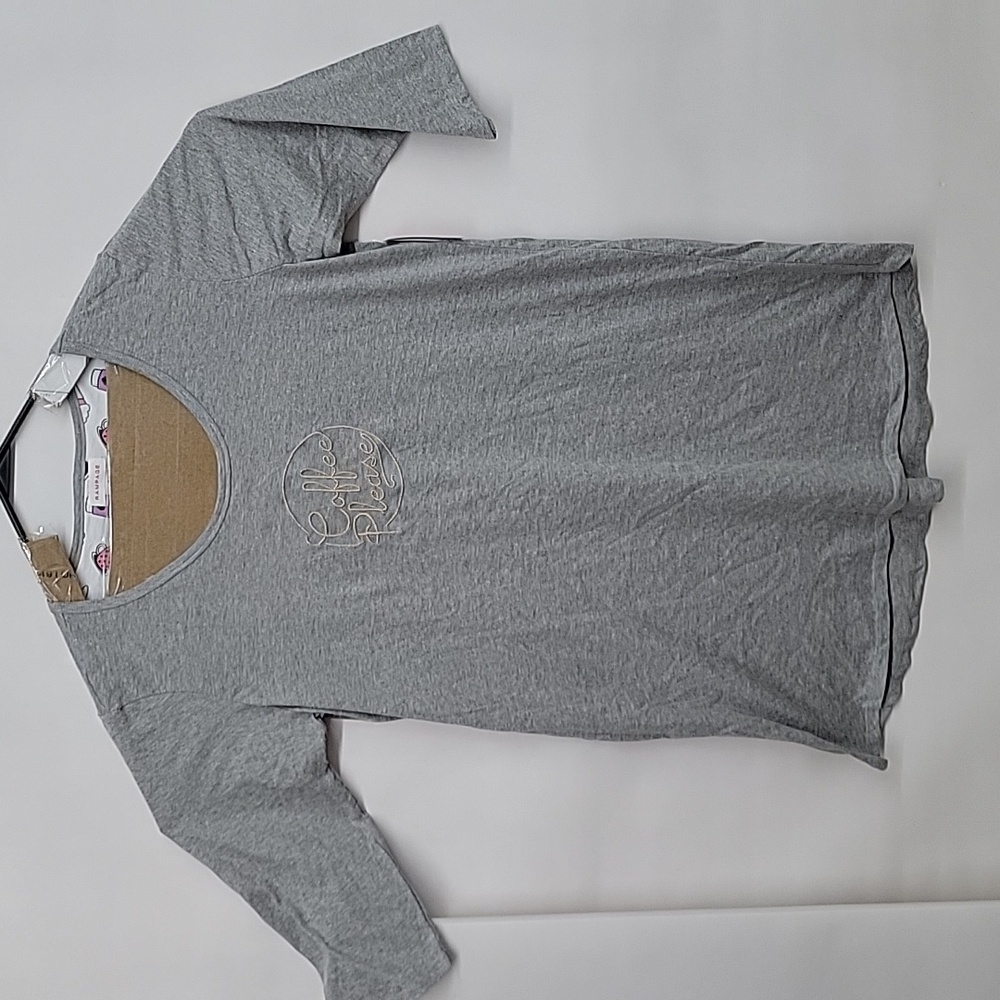 Gray Coffee Please Graphic Sleeve Top